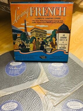 Vintage Living Language French Complete Course 4 LP Set w/ Manual & Dictionary
